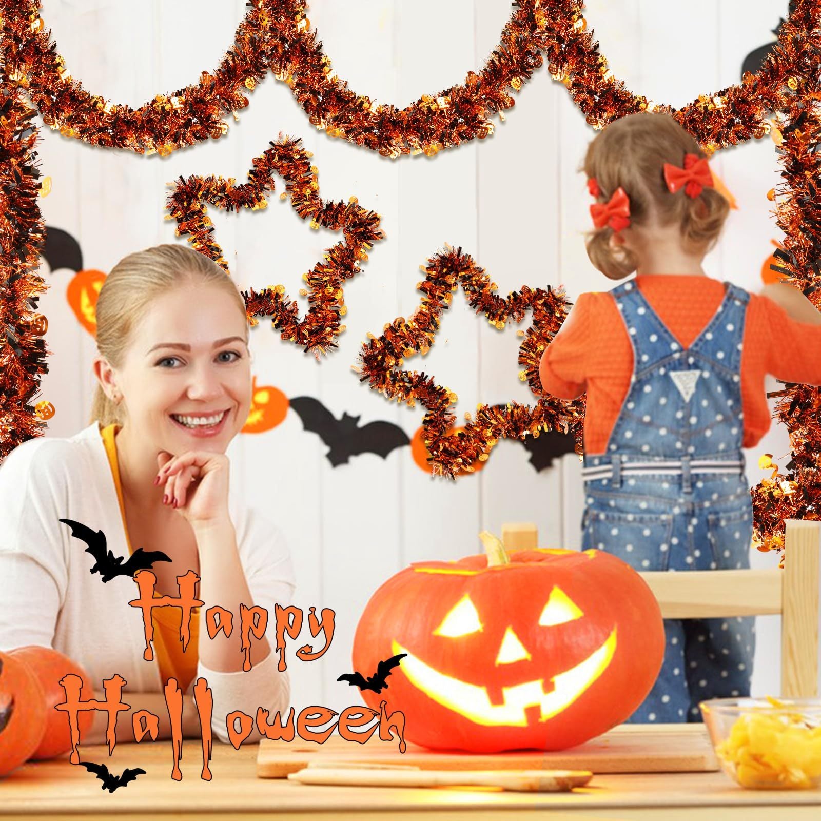 3 Pcs Halloween Decorations, Orange Metallic Tinsel Twist, 19.7 Feet-Cannot Be Listed On Amazon Platform