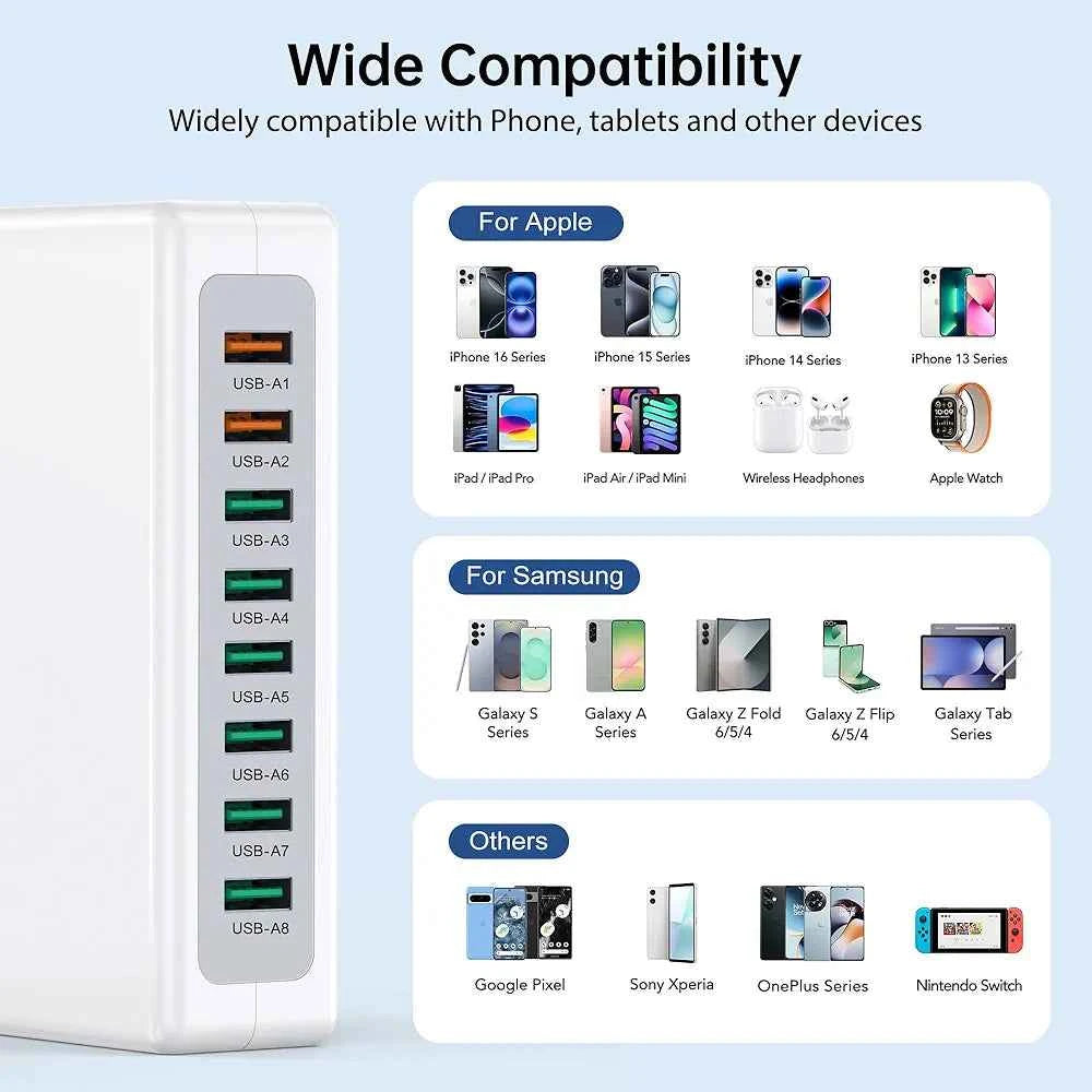 USB Charger Block 100w | 8 Port USB | Fast charge