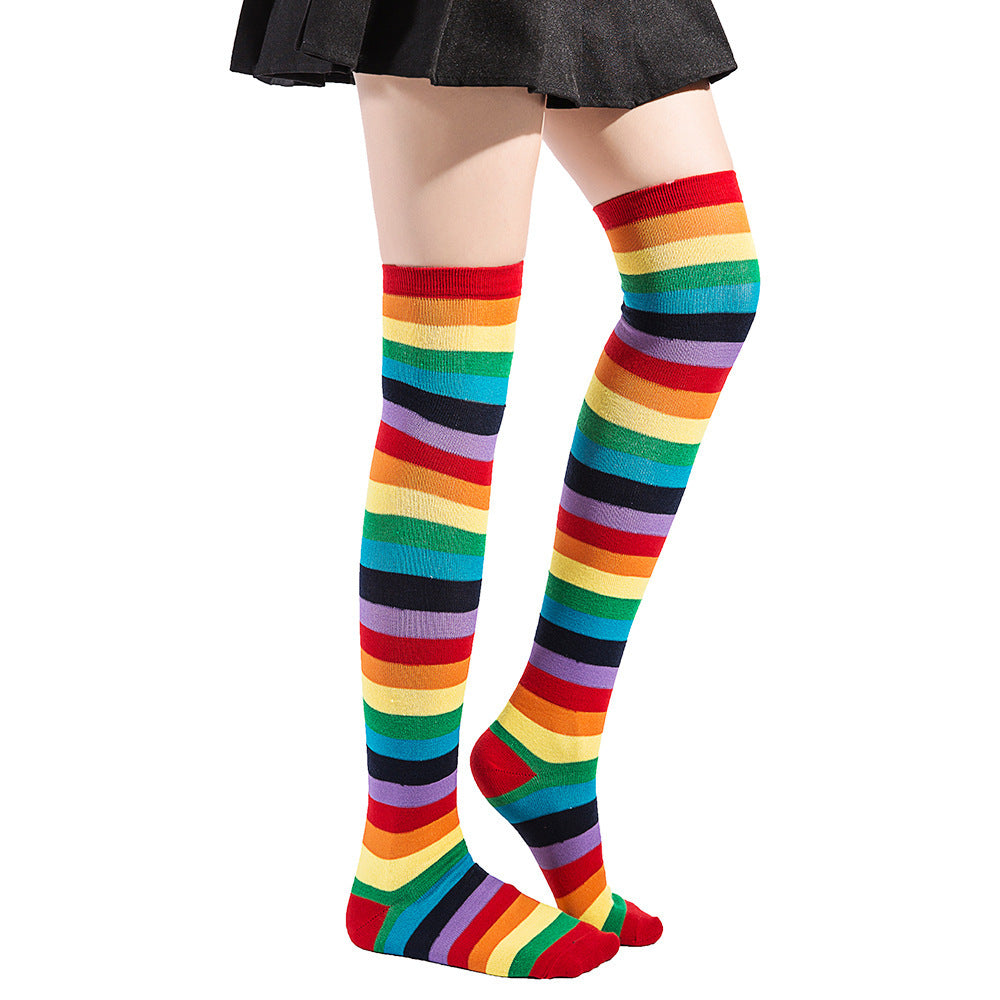 Women's Fashion Rainbow Striped Over Knee Socks