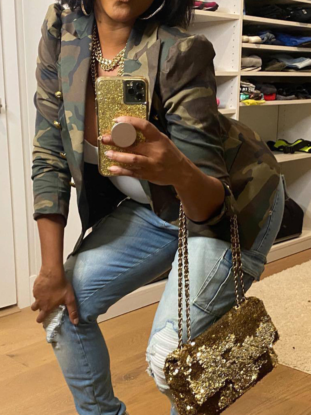 Elegant Women's Camo Print Jacket - Chic Double-Breasted