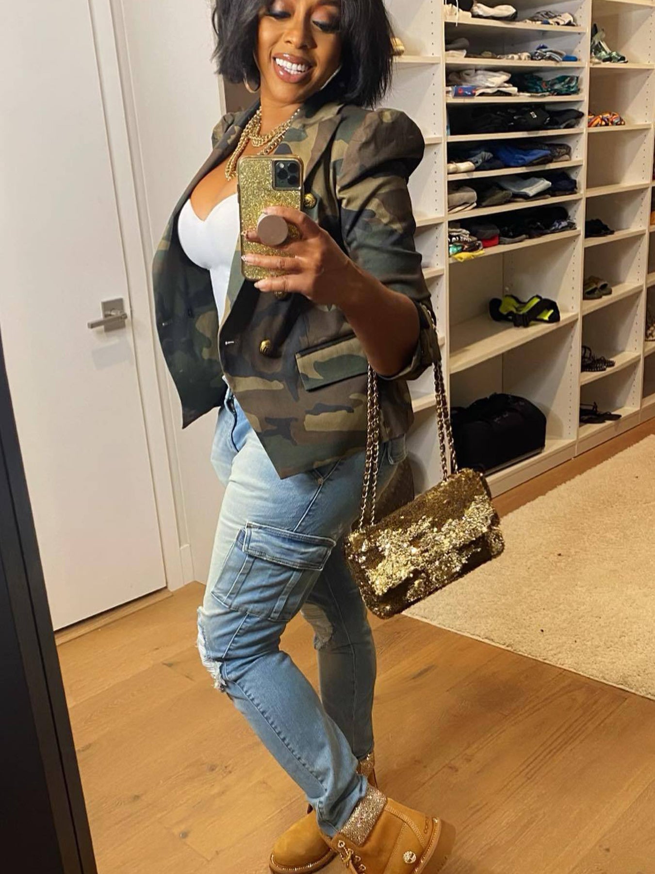 Elegant Women's Camo Print Jacket - Chic Double-Breasted