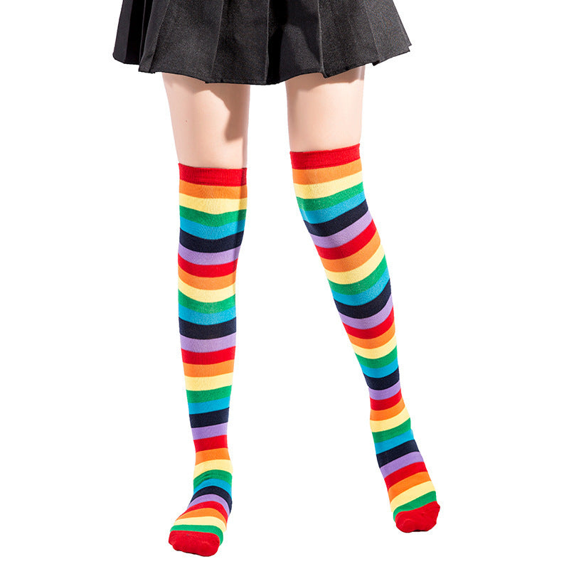 Women's Fashion Rainbow Striped Over Knee Socks