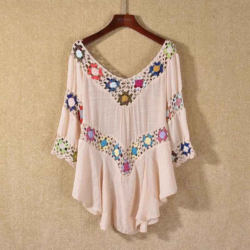 HOT Hollow Out Hand Crocheting Flower Bikini Loose Beach Cover-up
