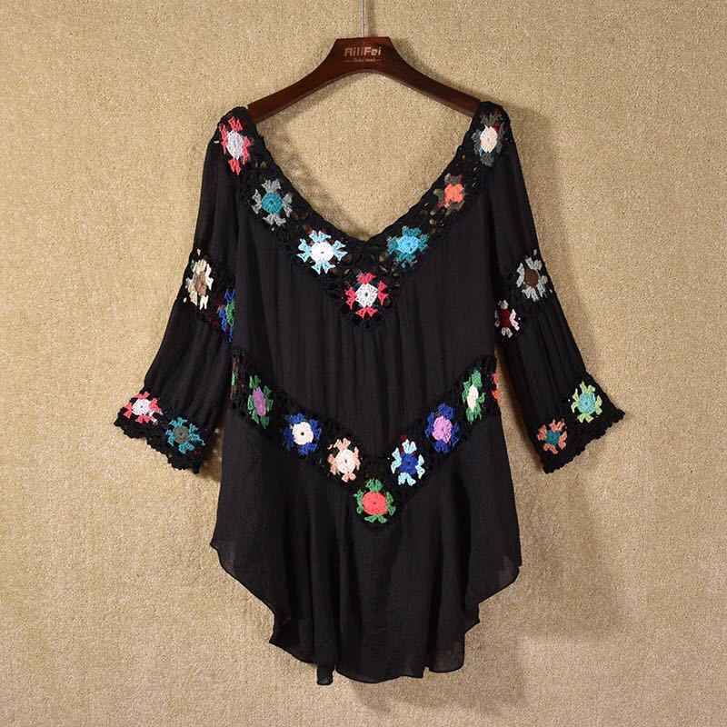 HOT Hollow Out Hand Crocheting Flower Bikini Loose Beach Cover-up