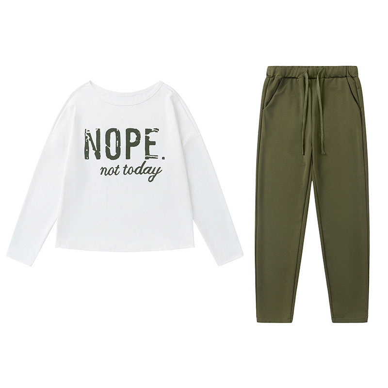 Women's Off-Shoulder Long Sleeve Top & Pants Set - 'NOPE Not Today'