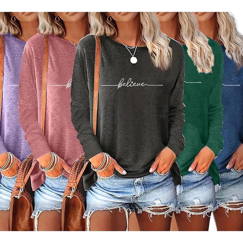 5 Packs Womens Long Sleeve Graphic Tees  | USA