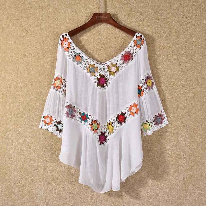 HOT Hollow Out Hand Crocheting Flower Bikini Loose Beach Cover-up