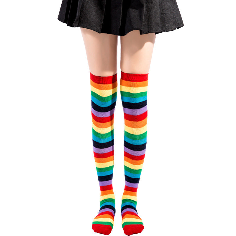 Women's Fashion Rainbow Striped Over Knee Socks