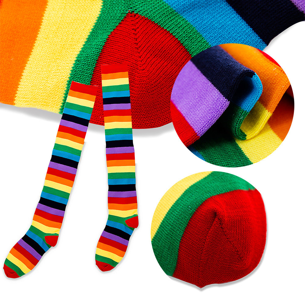 Women's Fashion Rainbow Striped Over Knee Socks