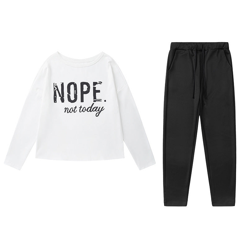 Women's Off-Shoulder Long Sleeve Top & Pants Set - 'NOPE Not Today'