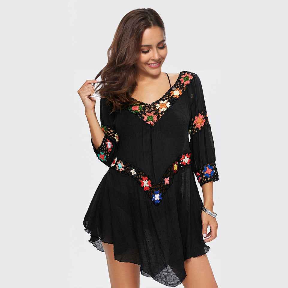 HOT Hollow Out Hand Crocheting Flower Bikini Loose Beach Cover-up
