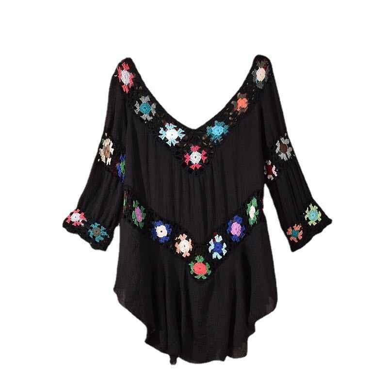 HOT Hollow Out Hand Crocheting Flower Bikini Loose Beach Cover-up